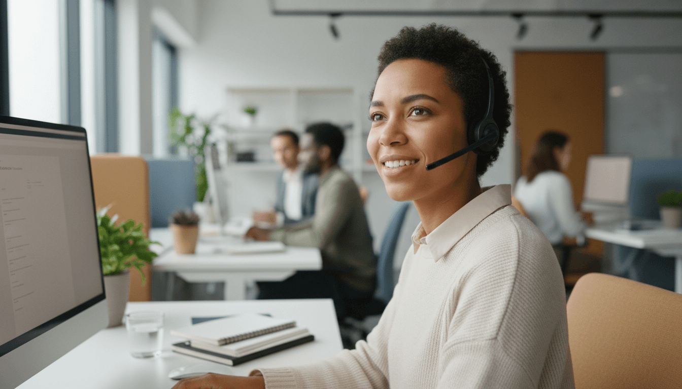 Customer service training in modern office